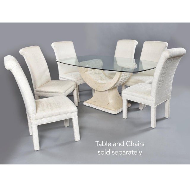 Remarkably comfortable set of six fully upholstered and padded white parsons dining chairs. These vintage chairs were kept...