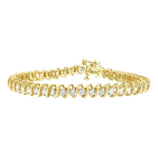 14K Yellow Gold Round Cut Diamond Spiral Link Bracelet (3.00 cttw, H-I Color, SI2-I1 Clarity) For Sale