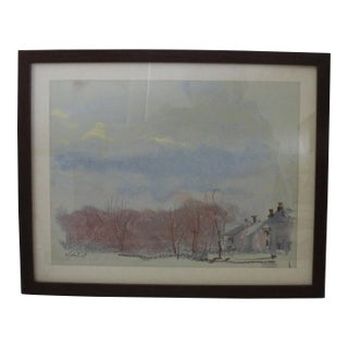 1970s "Vermont Village" Oil Pastel Drawing by John Elliot, Framed For Sale