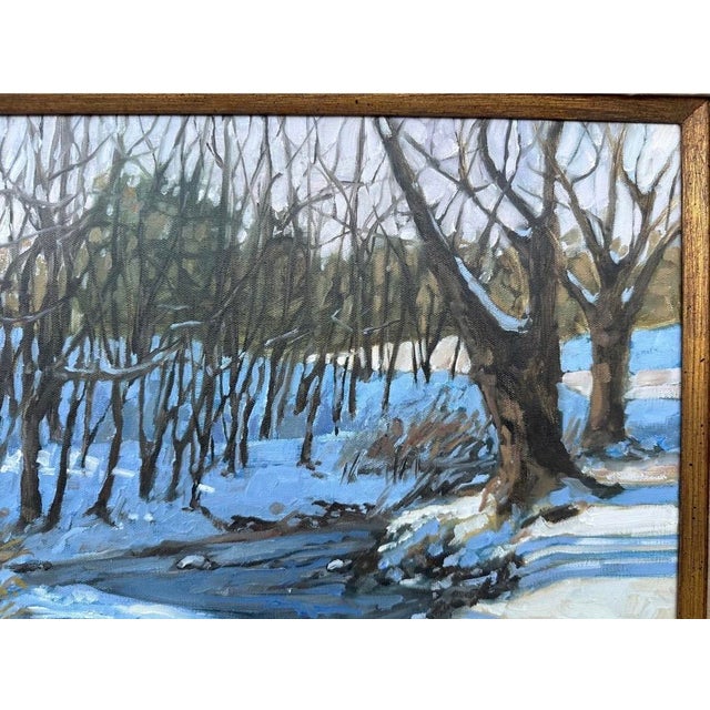 2000 - 2009 Large Framed Winter Landscape Monica Cascio Oil Painting “Dalton’s Creek” Texas For Sale - Image 5 of 18