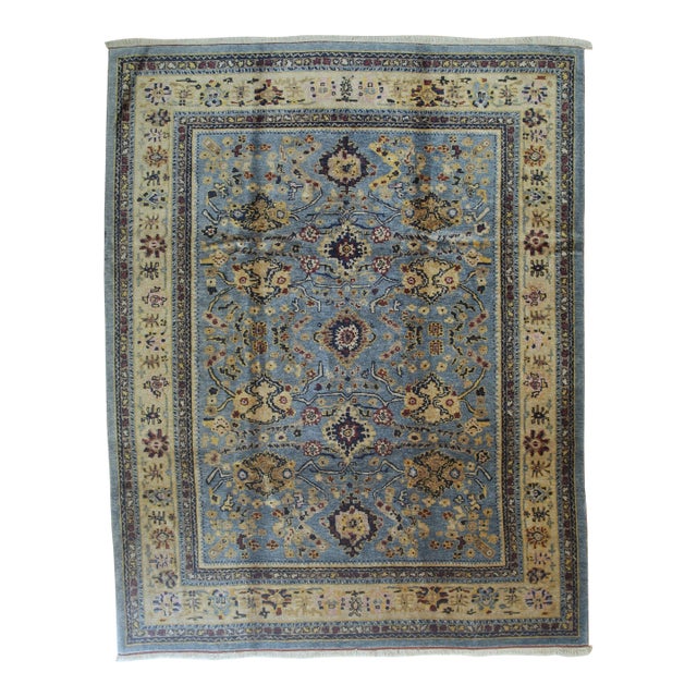 8x10 Azure Elegance Blue Floral Modern Handmade Mohair Oushak Carpet Rug For Sale