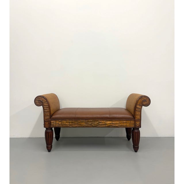 Wood Vintage Pulaski Scroll Arm Bench For Sale - Image 7 of 9