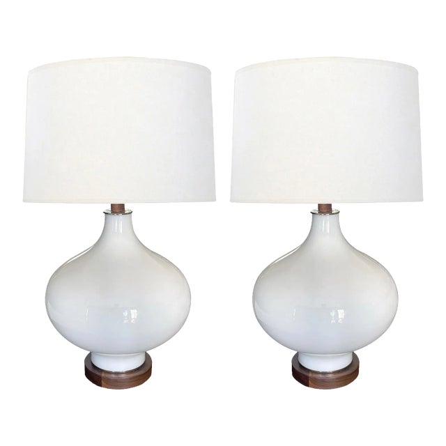 1960's White Cased Ovoid Lamps - a Pair For Sale