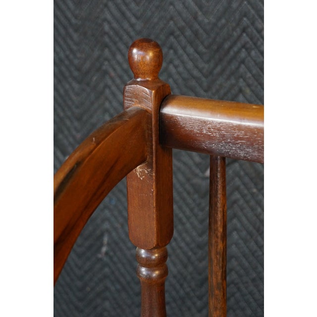 Late 20th Century Vintage American Country Farmhouse Mahogany Settee Bench Needlepoint Seat For Sale - Image 5 of 17