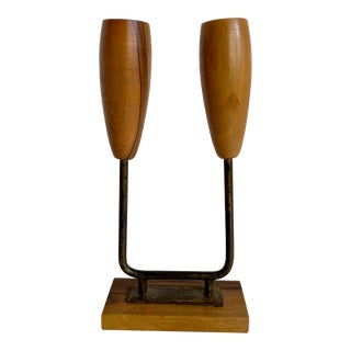 Vintage Organic Modern Olive Wood Double Candleholder For Sale