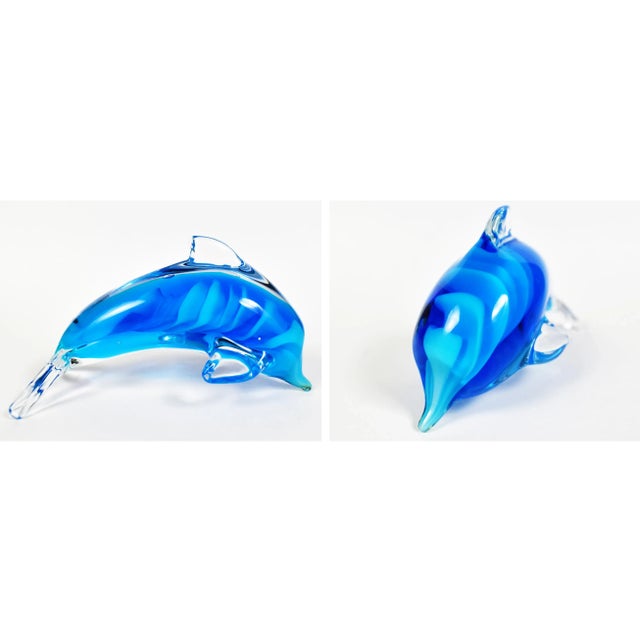 Late 20th Century Vintage Hand Blown Glass Blue Dolphin Seahorse Model Figurine Art - Set of 4 For Sale - Image 5 of 11