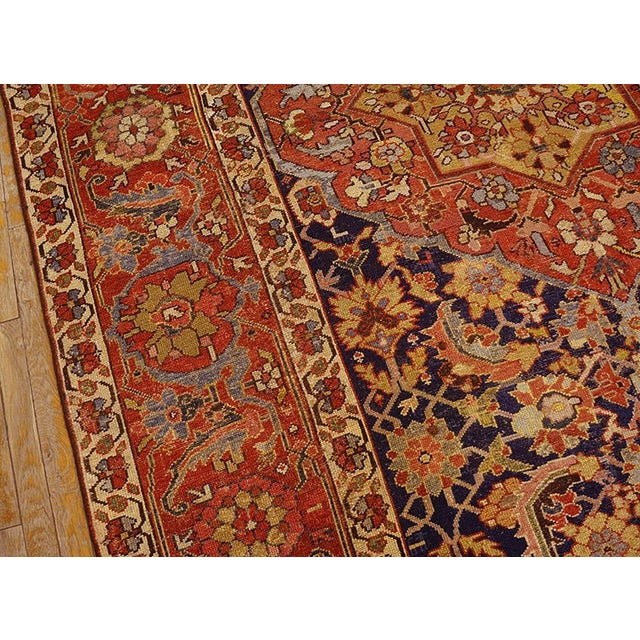 1800s Blue Navy Geometric Traditional Nw Persian Rug With Inscription 7' X 15' Hand Knotted Wool Carpet For Sale - Image 4 of 6