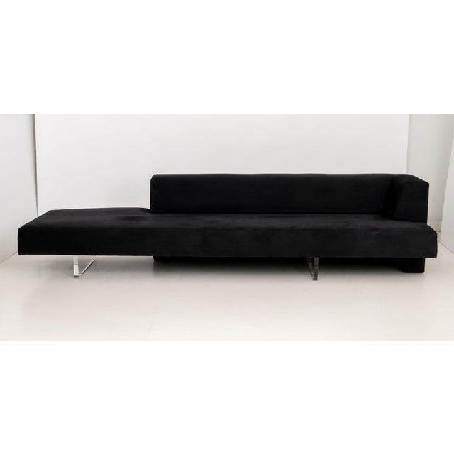 Black Vladimir Kagan "Omnibus" Black Suede Upholstered Sofa For Sale - Image 8 of 10