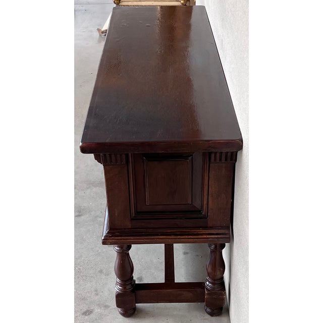 Wood Spanish Console Chest Table With Four Carved Drawers and Original Hardware For Sale - Image 7 of 10