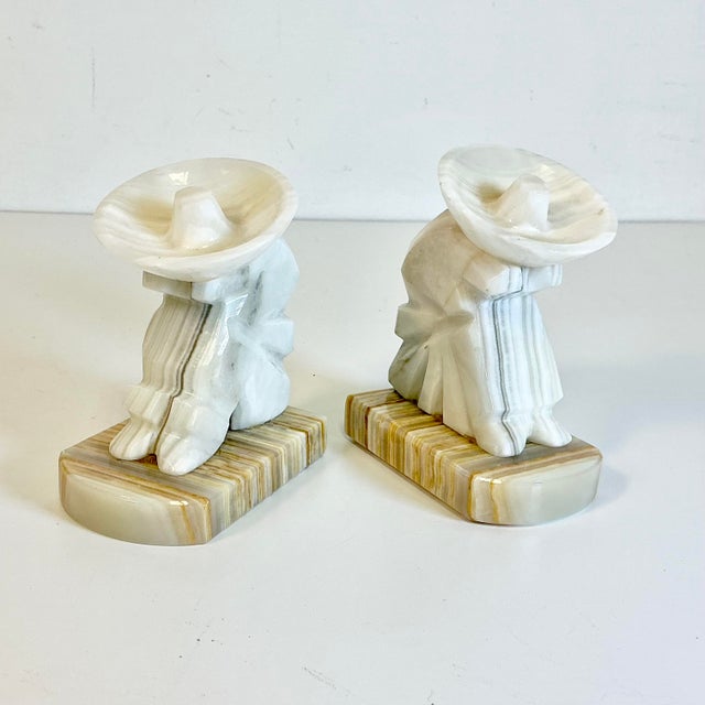 1970s Vintage Boho Chic Mexican Alabaster Hombre Bookends - A Pair. For Sale - Image 4 of 10