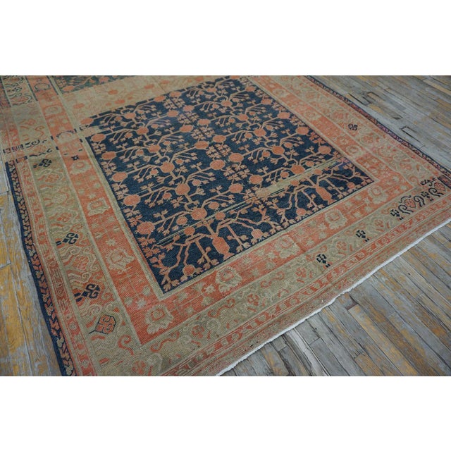 Navy Blue 1920s Navy Rustic Pomegranate Antique Central Asian Khotan Carpet 7'4" X 14'4" Knotted Wool Rug For Sale - Image 8 of 10