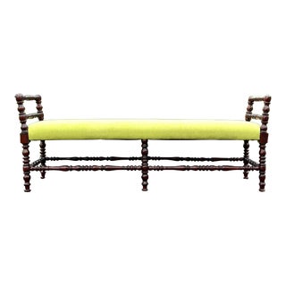 Vintage William & Mary Style Mahogany Upholstered Bench For Sale