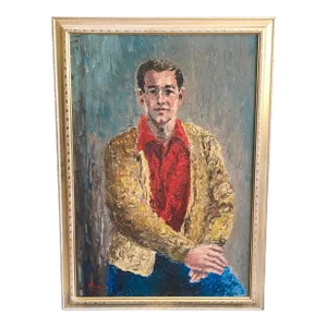 Mid Century Oil Painting Portrait of a Man