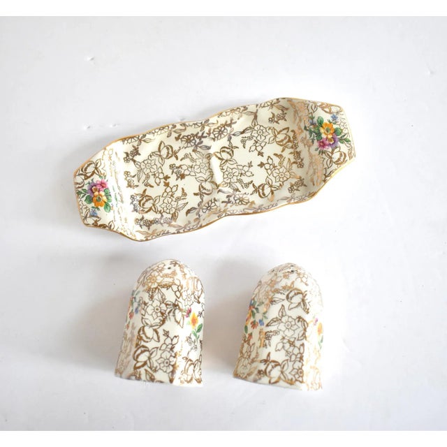 English Vintage English Gold Chintz Lord Nelson Ware Salt and Pepper Set- 3 Pieces For Sale - Image 3 of 5