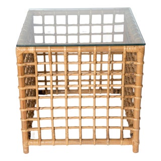 Mid-Century Modern Square Series Rattan Side Table USA 1970s Attributed to Henry Olko For Sale