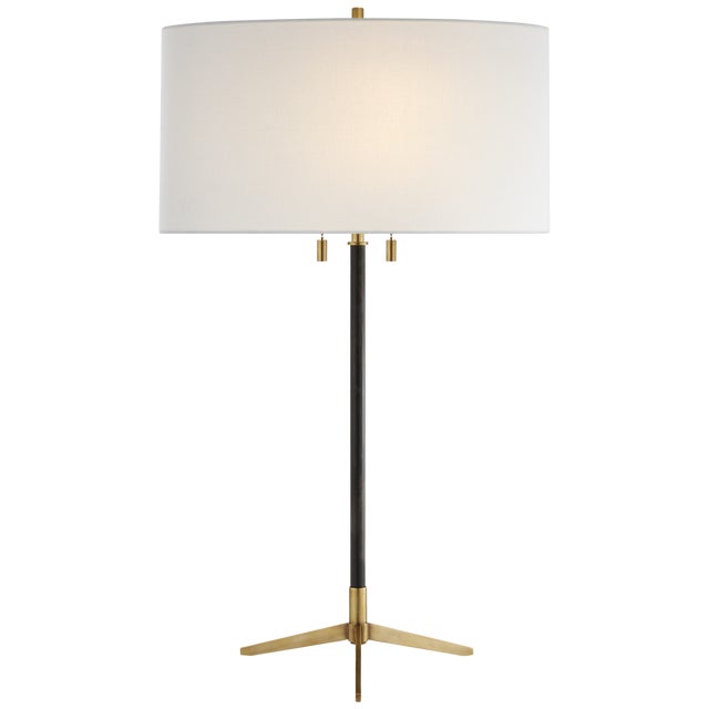 Modern Thomas O'Brien by Visual Comfort Signature Caron Table Lamp in Bronze and Hand-Rubbed Antique Brass with Linen Shade For Sale - Image 3 of 3
