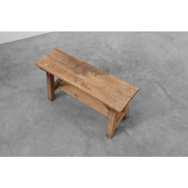 Wood French Rustic Oak Trestle Bench, 1890s For Sale - Image 7 of 13