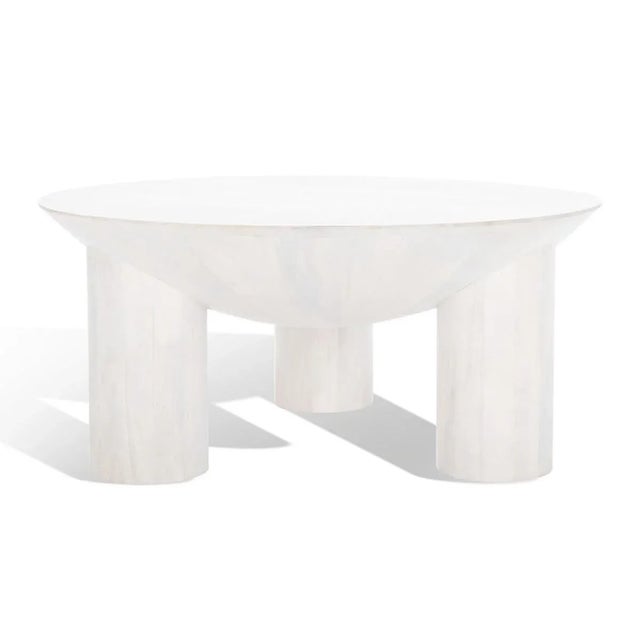 Safavieh Calhoun Round Wood Coffee Table - White Wash For Sale - Image 4 of 10
