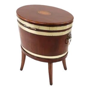 Late 18th Century English George III Oval Double Banded Mahogany Cellarette With Lion Pulls