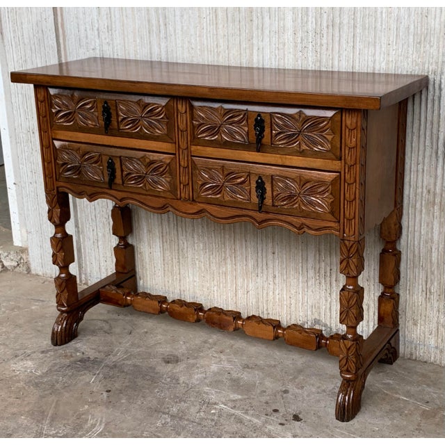 Spanish Early 20th Century Century Catalan Spanish Carved Walnut Console Table For Sale - Image 3 of 13