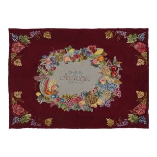 Antique Hooked Rug With Fruit Wreath on Burgundy Field & Vine Border - Rug & Kilim For Sale