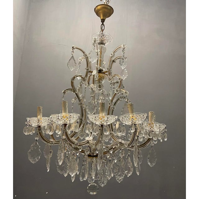 Italian Large Crystal Murano Glass Chandelier, 1950s For Sale - Image 4 of 10