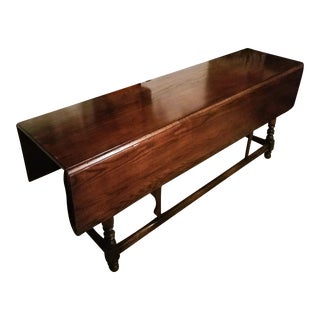1970s Long Dark Oak Wake Table With Drop Leaves For Sale
