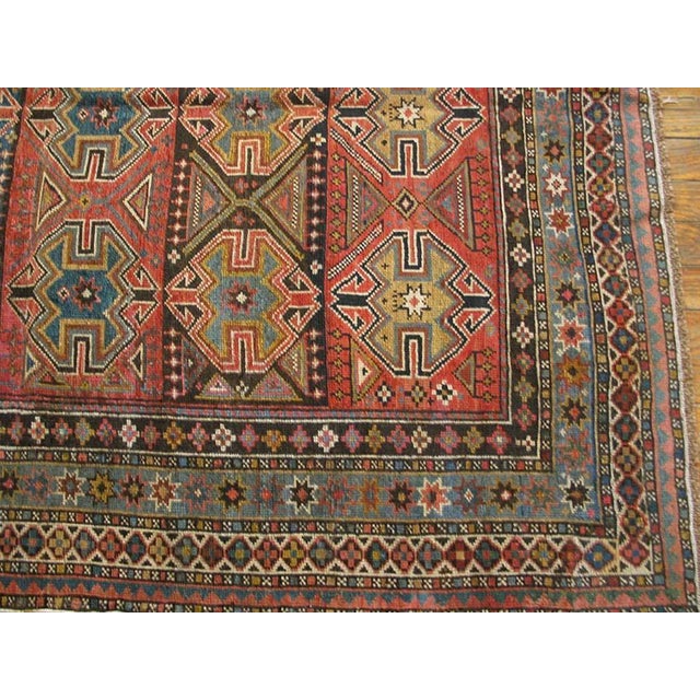 1890s Multicolor Diamond Antique Caucasian Rug 4'0" X 4'10" Handknotted Wool Carpet For Sale - Image 4 of 5