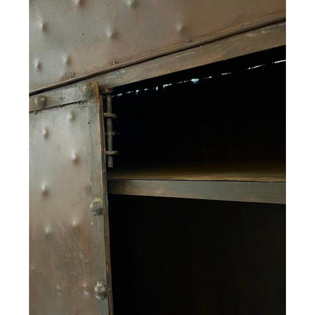 Metal Mid Century Hammered Hobnail Metal Armoire For Sale - Image 7 of 8