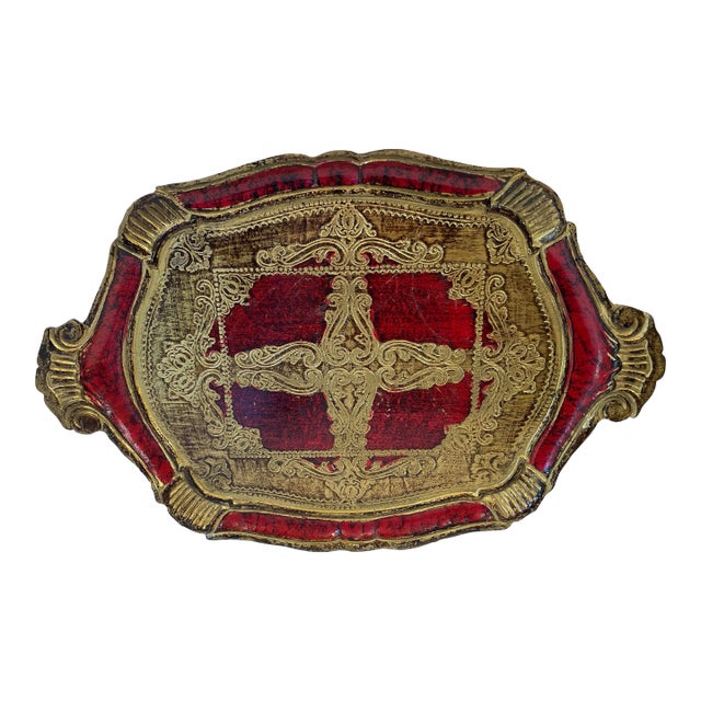 Vintage Italian Florentine Gilt Wood Tray For Sale