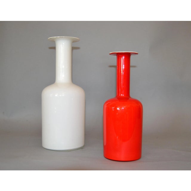 Glass 2 Danish Modern Hand-Blown Otto Bauer Gulv Vase in Red & Milk Glass by Holmegaard For Sale - Image 7 of 12