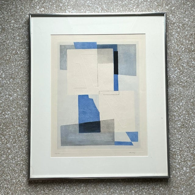 Introduce artistic flair to your space with this Vintage Boho Original Geometric Abstract Hand-Tinted Lithograph on Paper....
