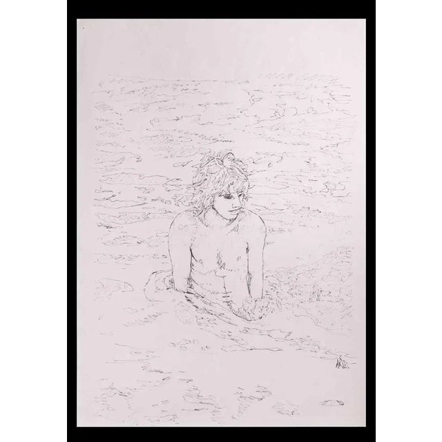 The boy at the sea is an original drawing on pencil realized by Anthony Roaland in 1980. Hand-signed and dated by the...