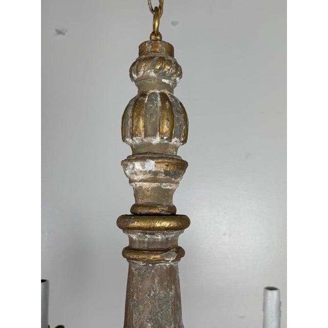 Antique Italian Giltwood and Iron Six-Light Chandelier For Sale In Los Angeles - Image 6 of 11