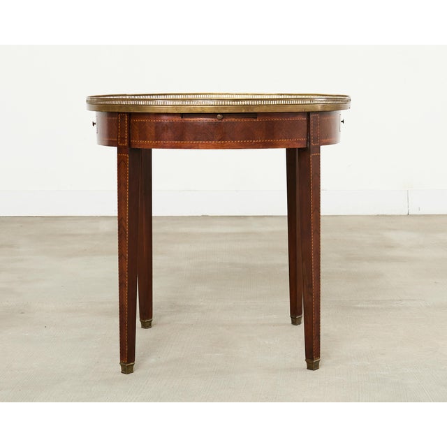 Wood 19th Century Louis XVI Style Marble Top Marquetry Bouillotte Table For Sale - Image 7 of 17