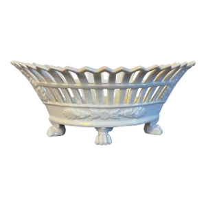Antique 19th Century French Empire Paris Porcelain Navette Shape Basket or Corbeille