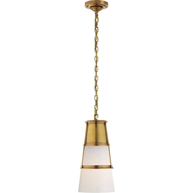 Modern Thomas O'Brien for Visual Comfort Signature Robinson Medium Pendant in Hand-Rubbed Antique Brass with White Glass For Sale - Image 3 of 3