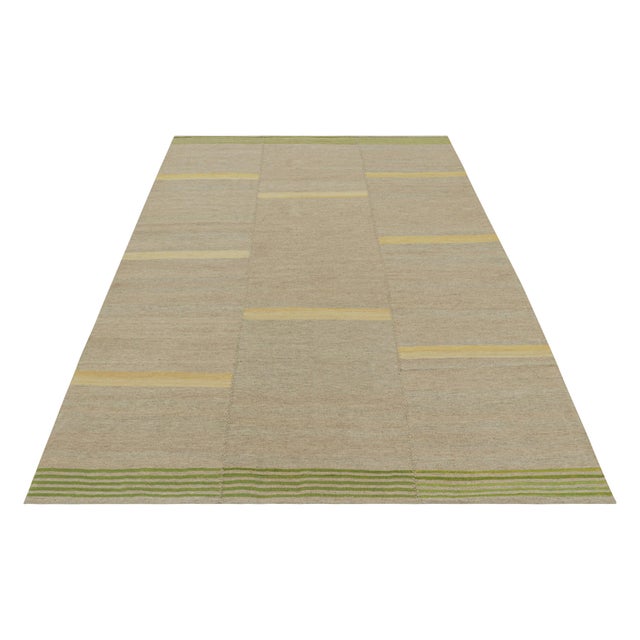 2010s Rug & Kilim’s Contemporary Kilim in Beige, Gold and Chartreuse Textural Stripes For Sale - Image 5 of 7