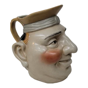 Vintage Face Pottery Jug Pitcher Vase Stein Beer Mug Large