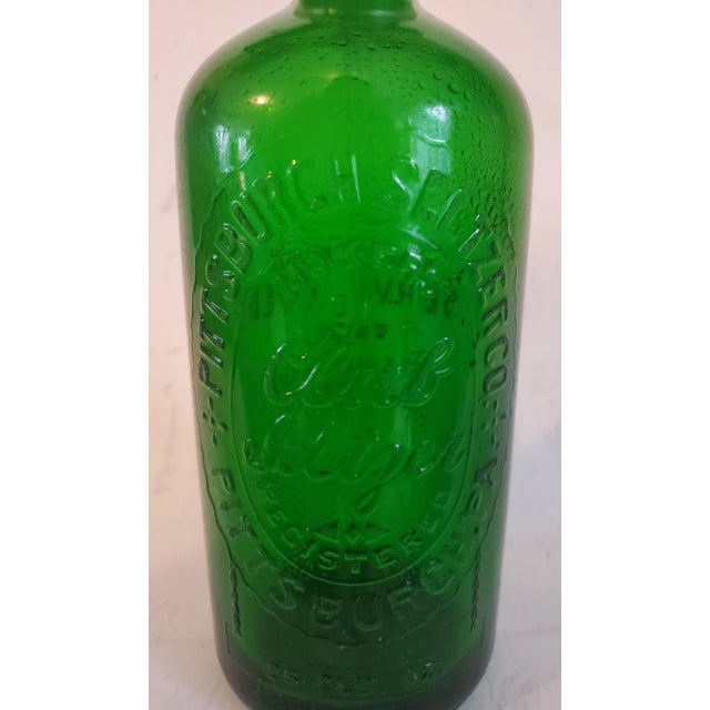 Antique Vintage Pittsburg Seltzer Co. Club Selzer Pittsburg PA. Soda Water Seltzer Water Bottle Green Embossed Lettering...