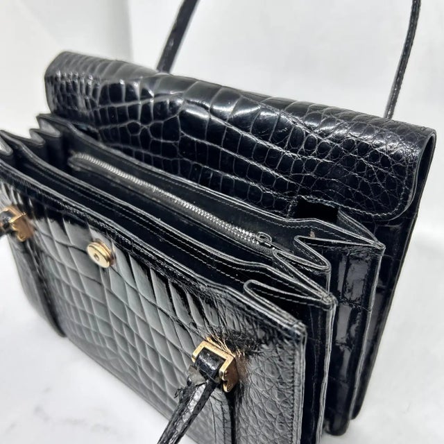 Black 1950s Black Leather Italian Top Micro Handle Bag For Sale - Image 8 of 8