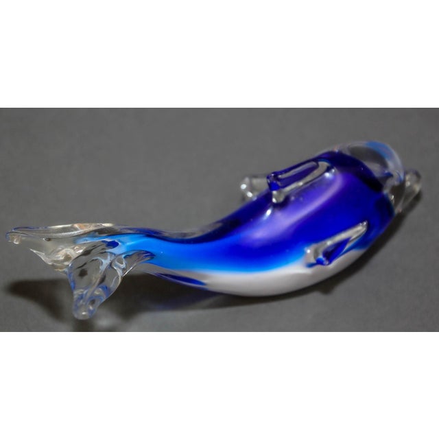 Mid 20th Century Crystal Blue Dolphin Murano Art Glass Paperweight For Sale - Image 5 of 12