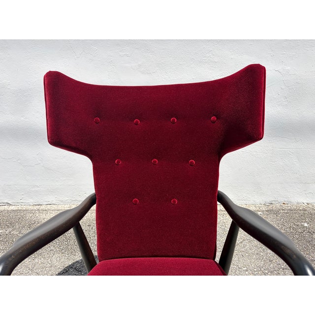 1940s Wingback Armchair Attributed to Eva & Nils Koppel for Slagelse Møbelværk, Denmark, Mohair For Sale - Image 10 of 18