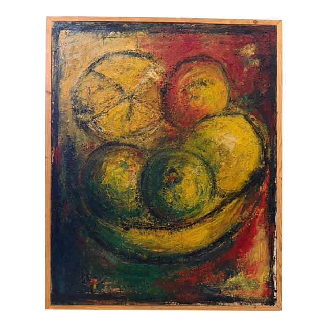 1998 Loic Riou Abstract Fruit Still Life Oil Painting on Canvas For Sale