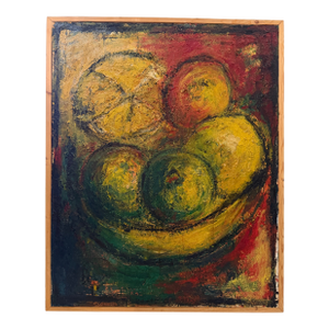 1998 Loic Riou Abstract Fruit Still Life Oil Painting on Canvas