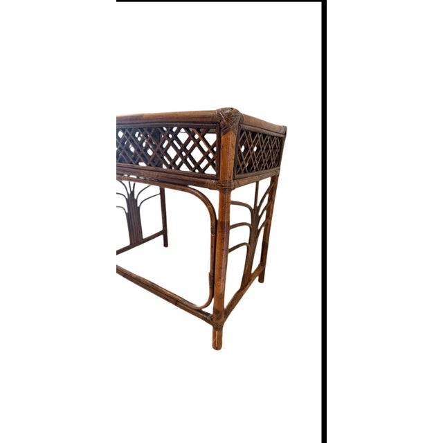 Chinoiserie 1950s Burnt Bamboo Side Table For Sale - Image 3 of 6