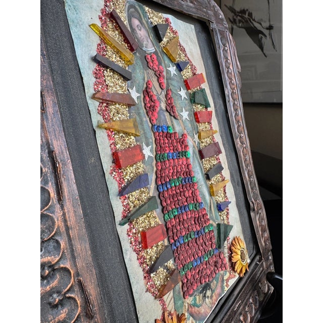 Mexican Mexican Devotional Nicho With Copper Angel Wing Frame For Sale - Image 3 of 4