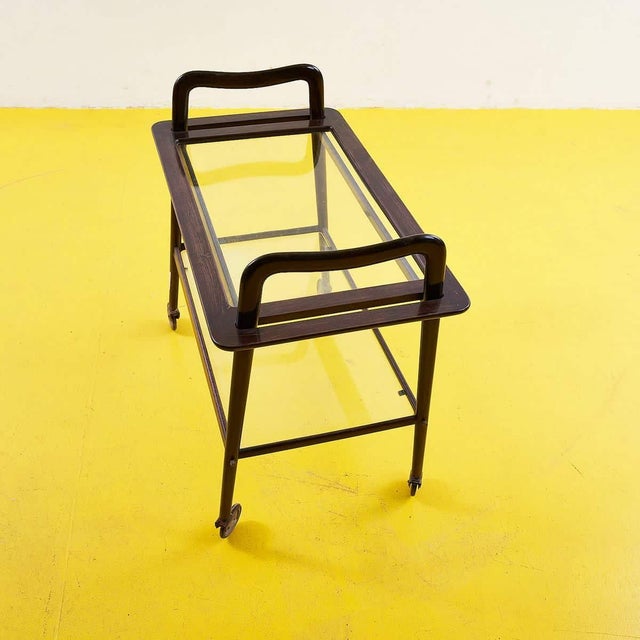 Brown Glass Serving Bar Cart For Sale - Image 8 of 9