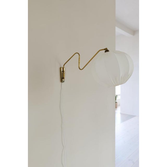 Mid-Century Wall Light in Brass and Cotton Shade, Sweden, 1960 For Sale - Image 3 of 12