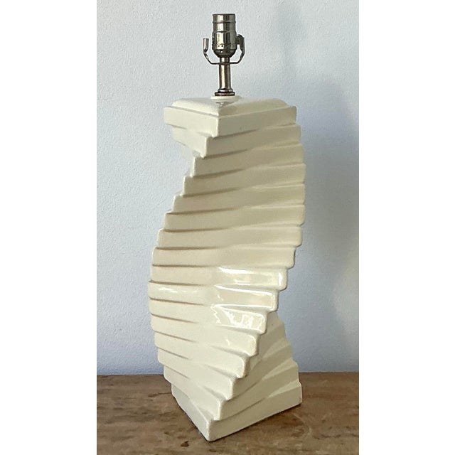 Vintage Boho Glazed Ceramic Twist Lamp For Sale - Image 10 of 12
